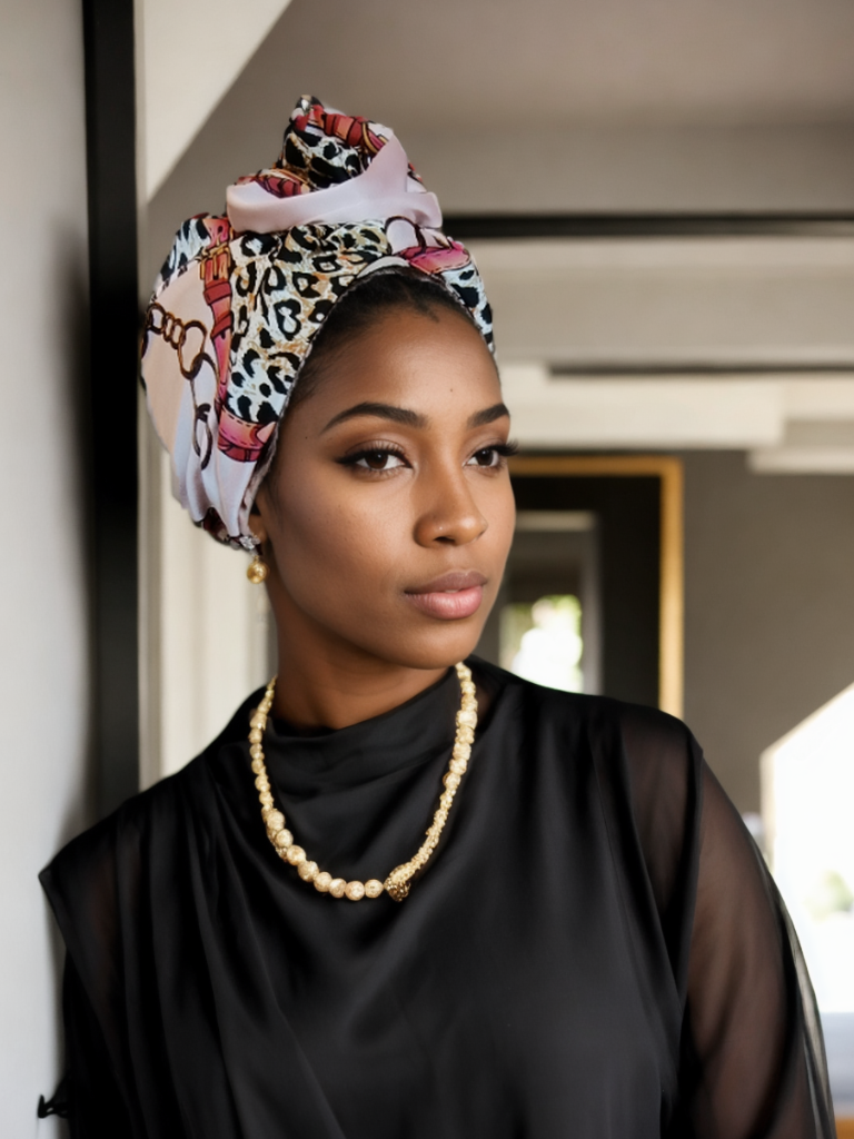 Leopard pink flower Turban