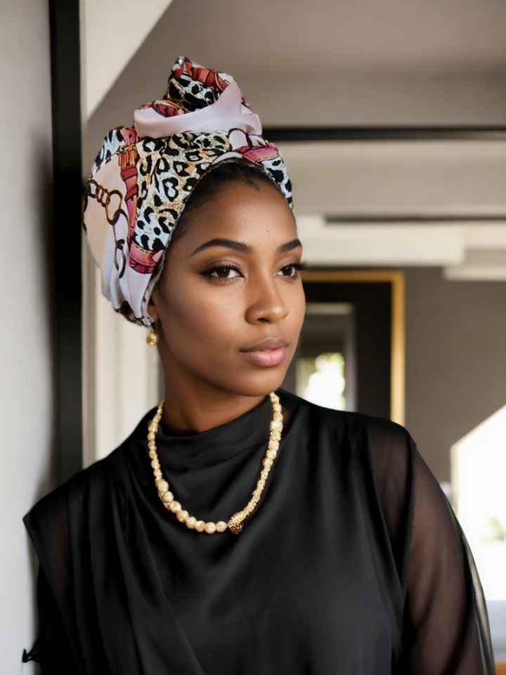 Leopard pink flower Turban