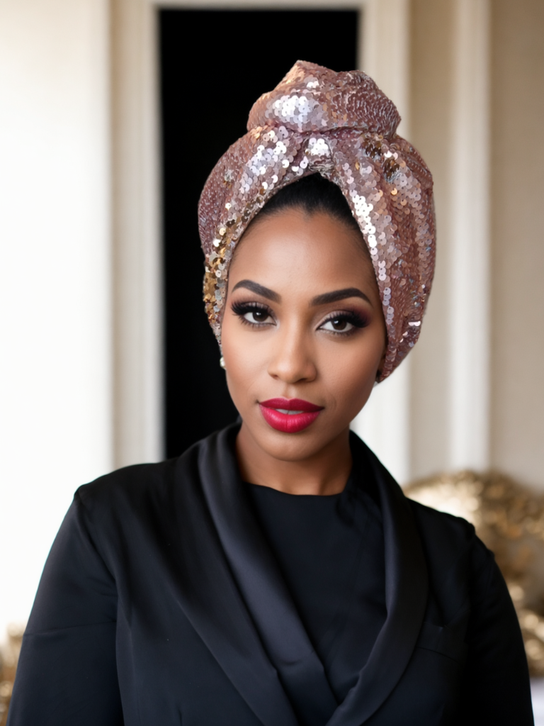 Sparkling pink Sequin Turban