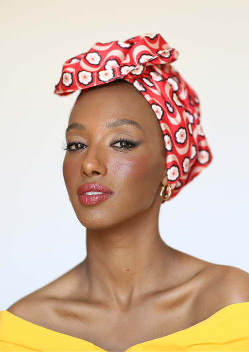 Red floral turban