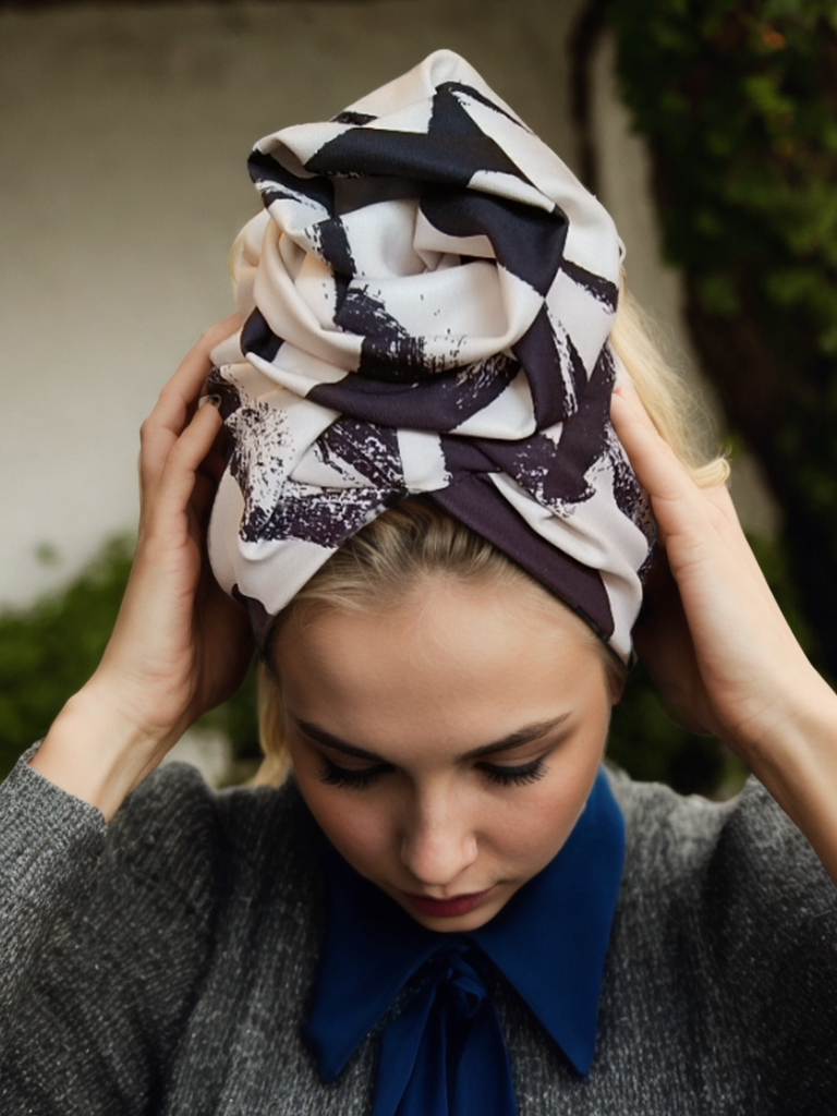 B&W Floral Headwrap