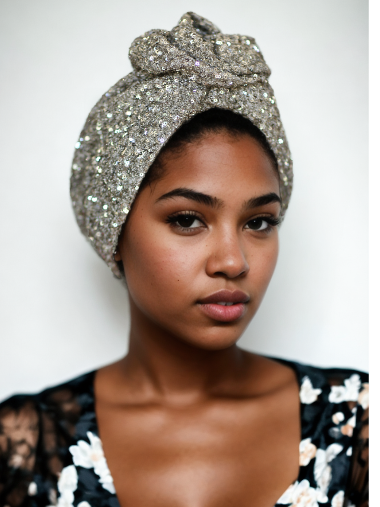 Glamour Silver Turban Head Wrap