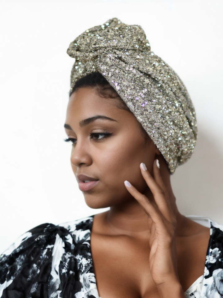 Glamour Silver Turban Head Wrap