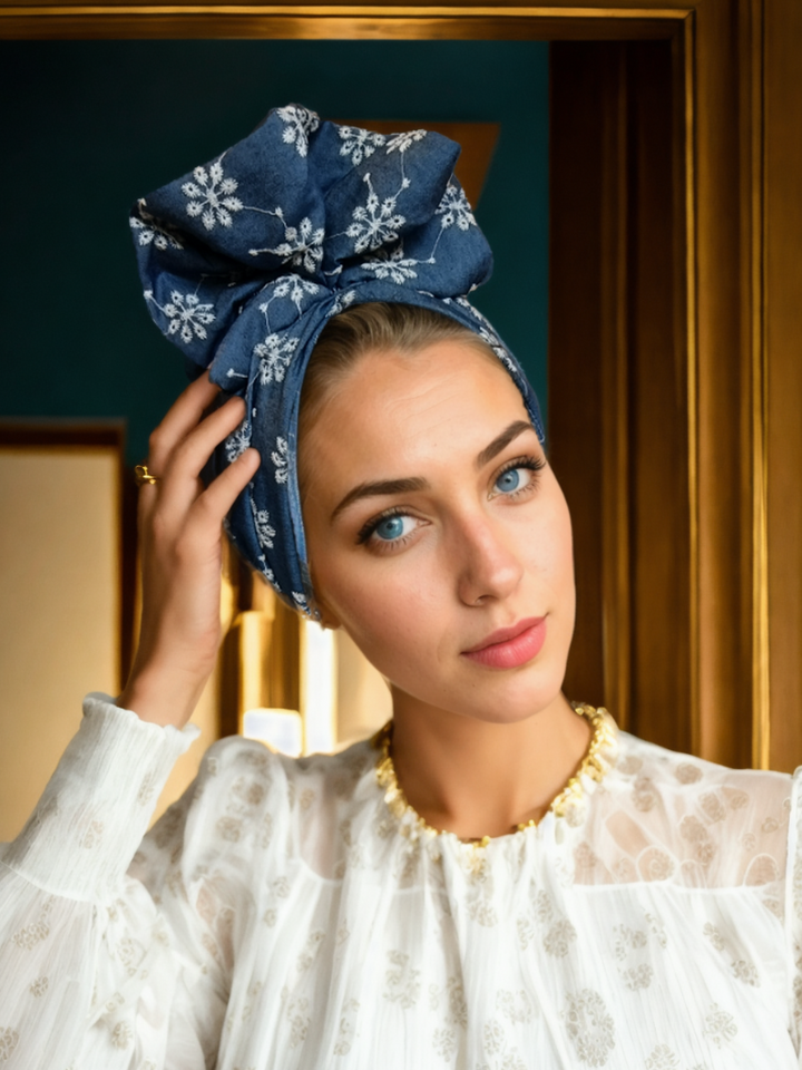 Denim Floral Turban-Light