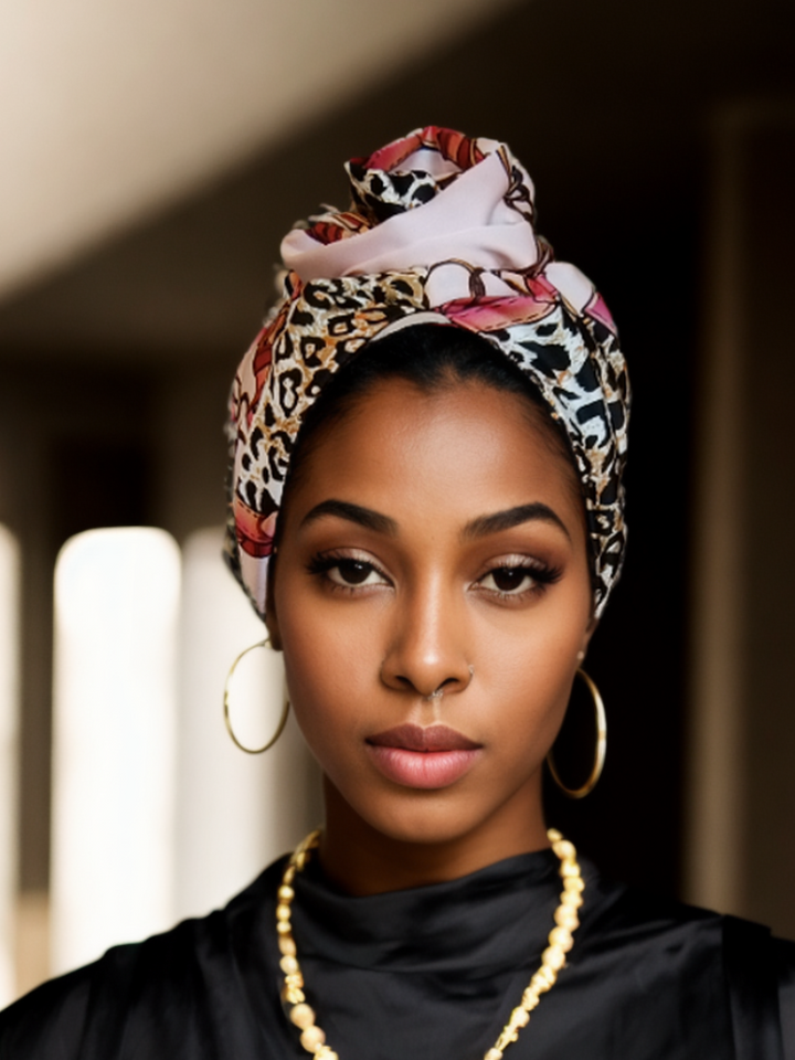 Leopard pink flower Turban