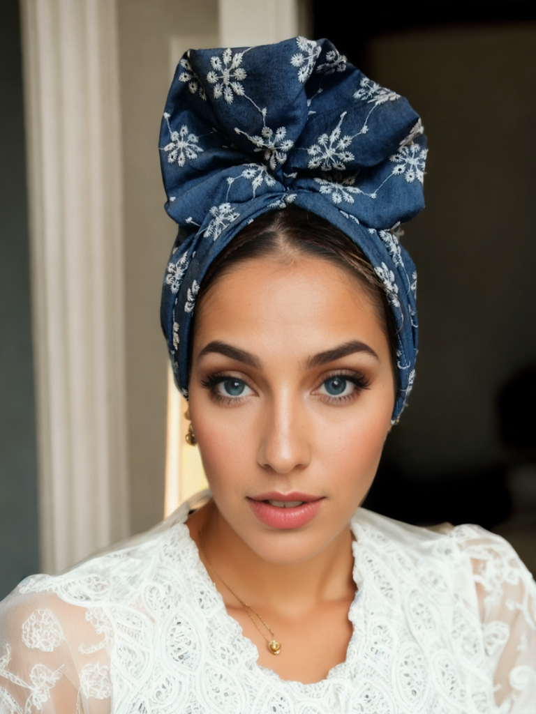 Denim Floral Turban-Light