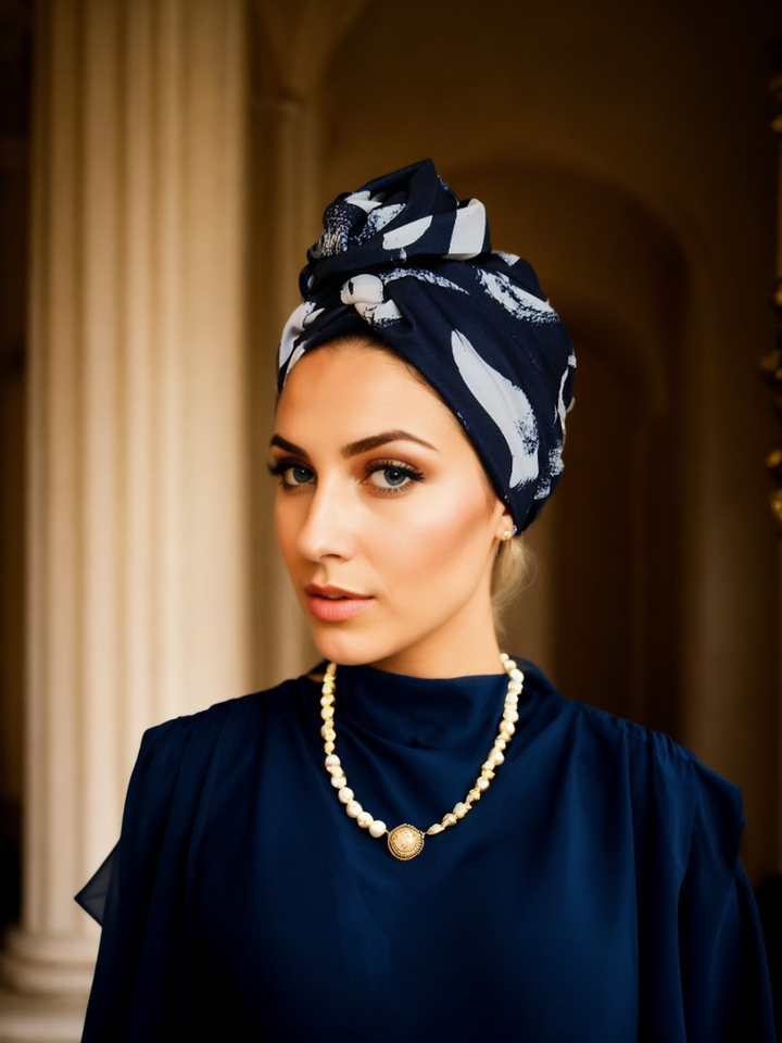 Navy Brushstroke Turban