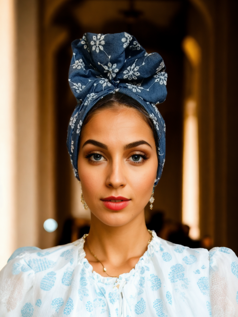 Denim Floral Turban-Light