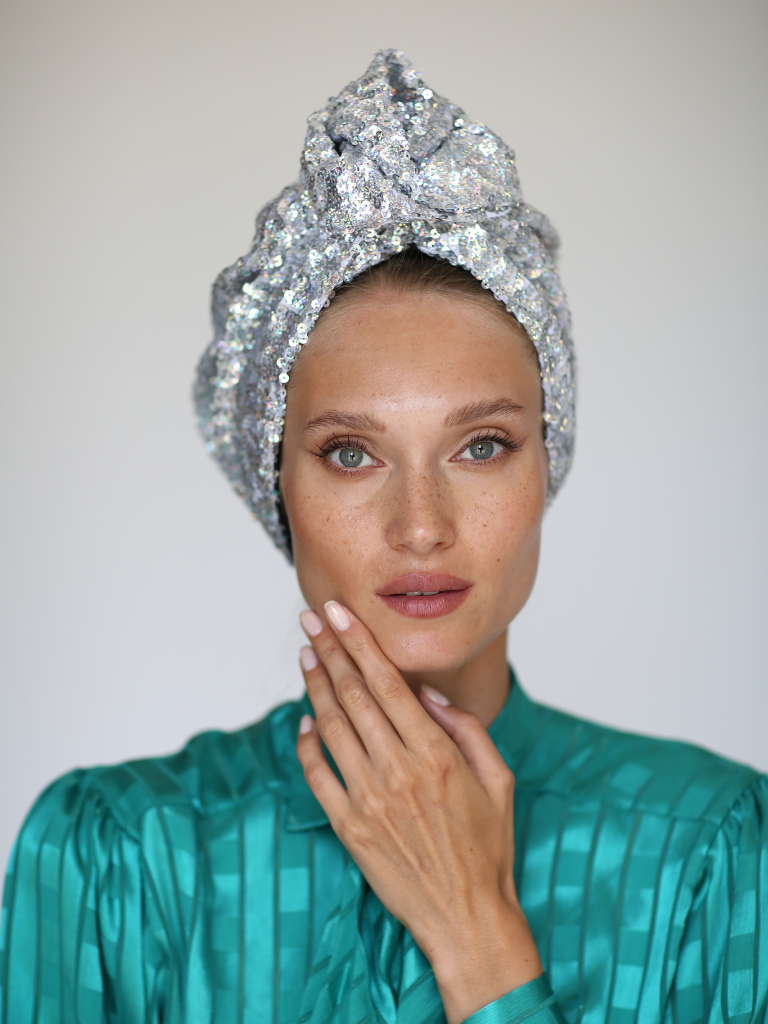 Silver sequin turban