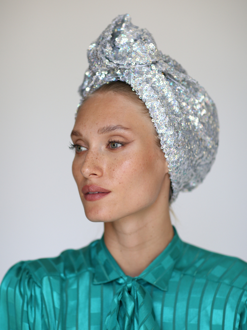 Silver sequin turban