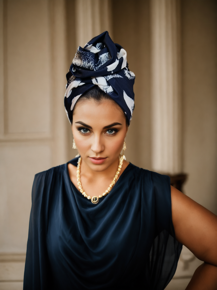 Navy Brushstroke Turban